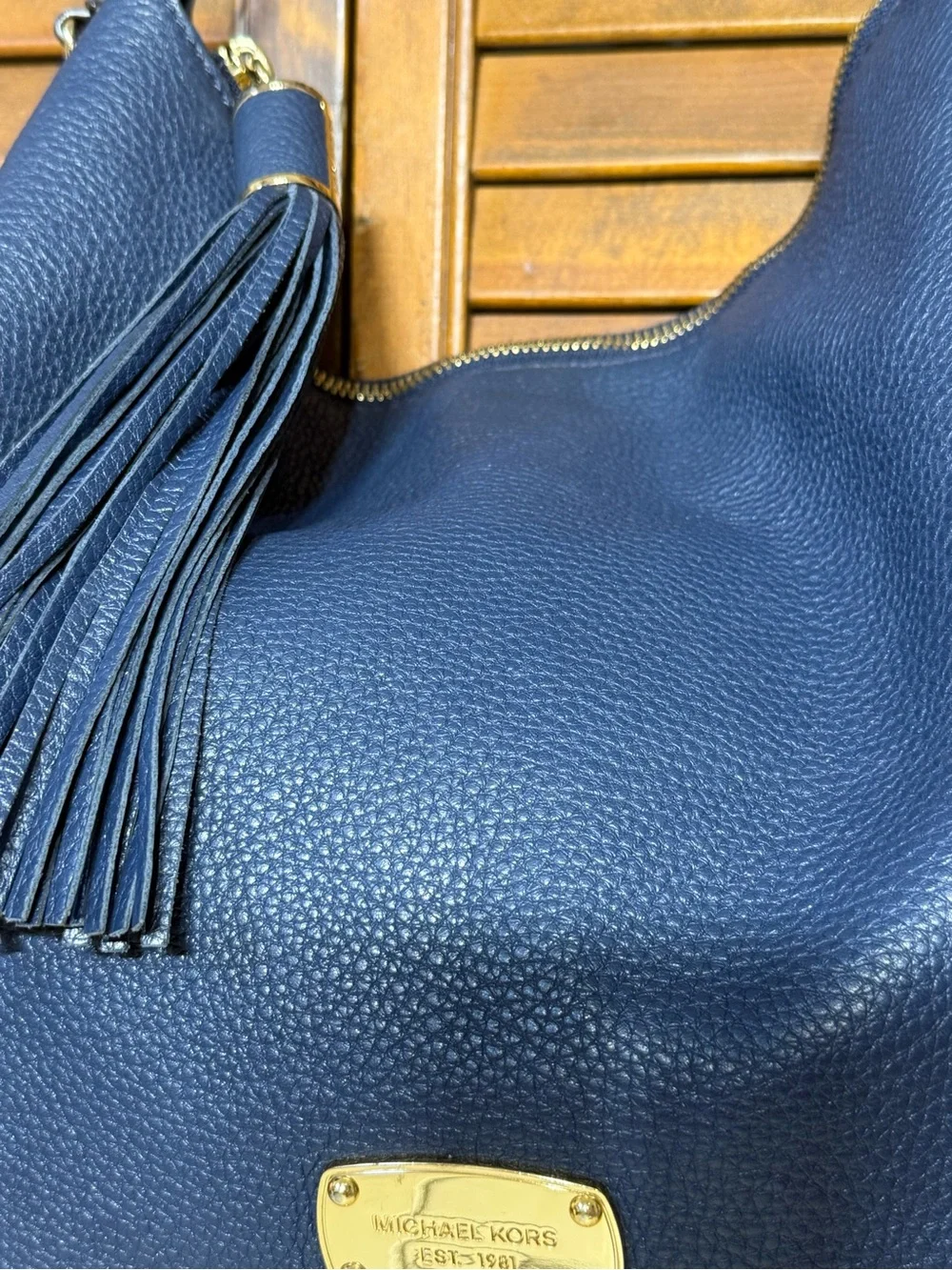 Michael Kors Navy Pebbled Leather Hobo with Tassel